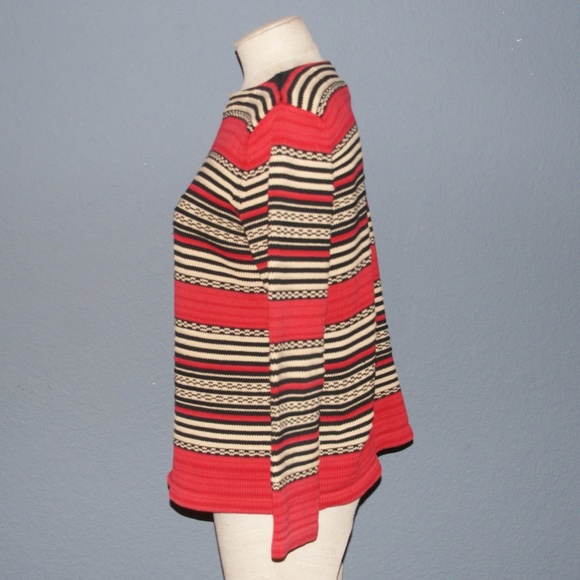 RALPH LAUREN Red Textured Jacquard Stripes Pullover Sweater sz M Petite - Picture 7 of 8